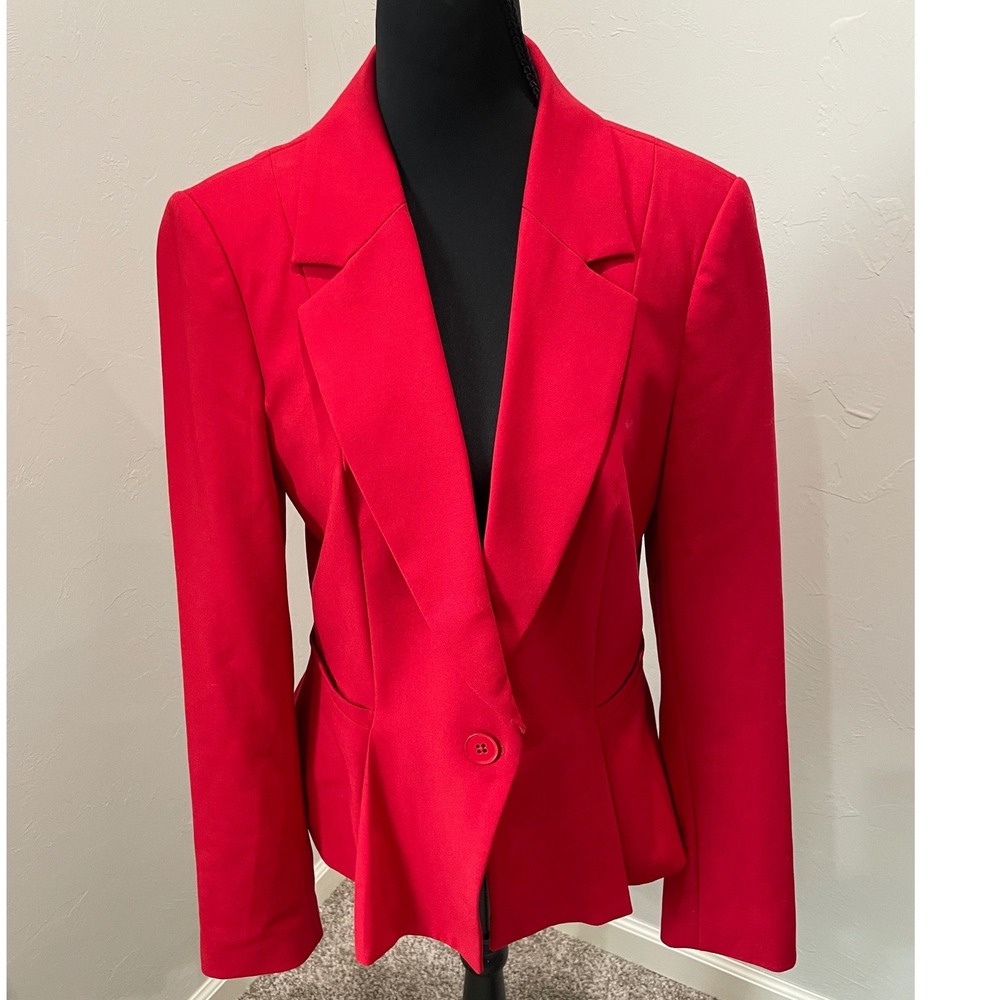 White House Black Market Red Peplum Blazer Single Button Jacket Size 6